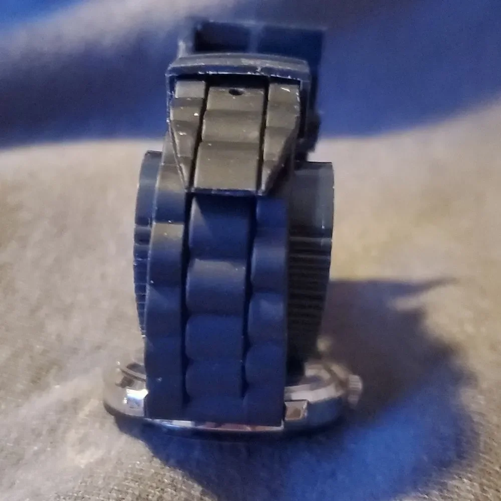NEW Easy Read Black &‎ Silver Watch Silicone Rubber Band